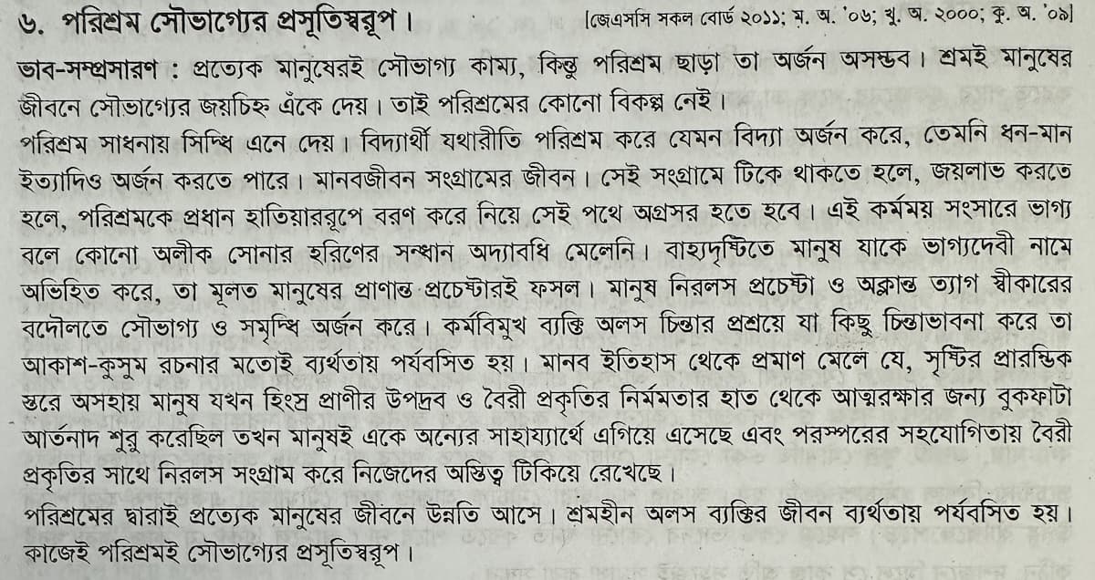 পরিশ্রম সৌভাগ্যের প্রসূতি ভাবসম্প্রসারণ